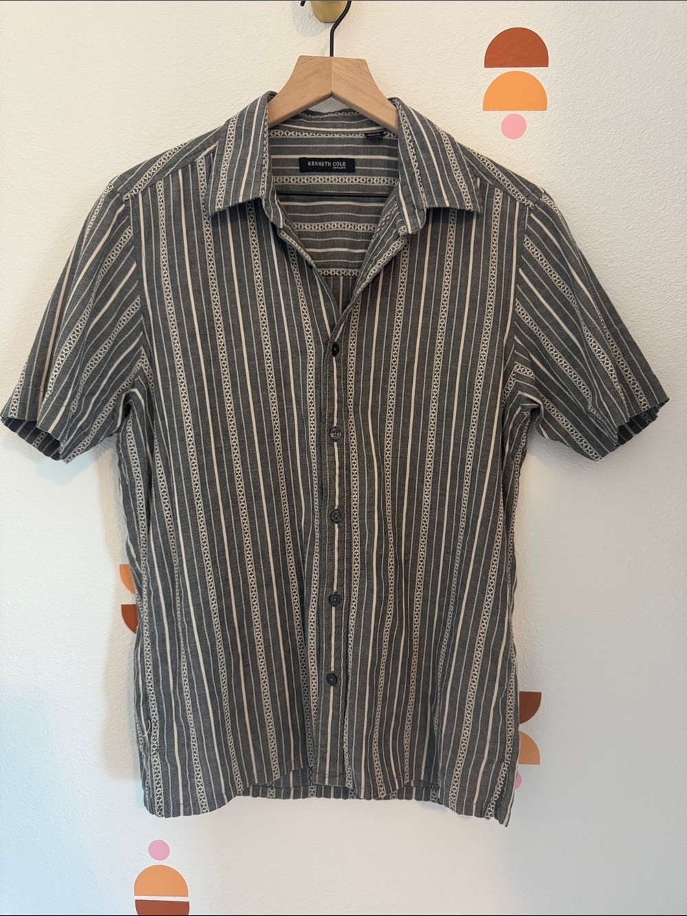 Kenneth Cole Gray Striped Short-Sleeve Button-Down Shirt N0137